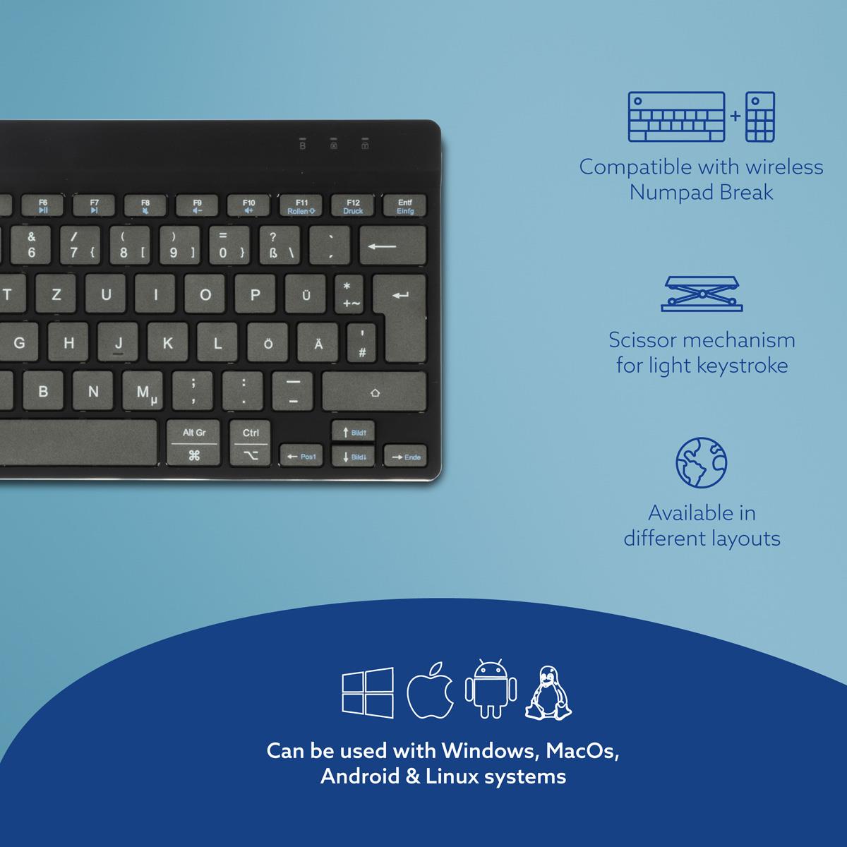 Compact Break Ergonomic - Keyboard - Wireless - Black - Qwertzu German