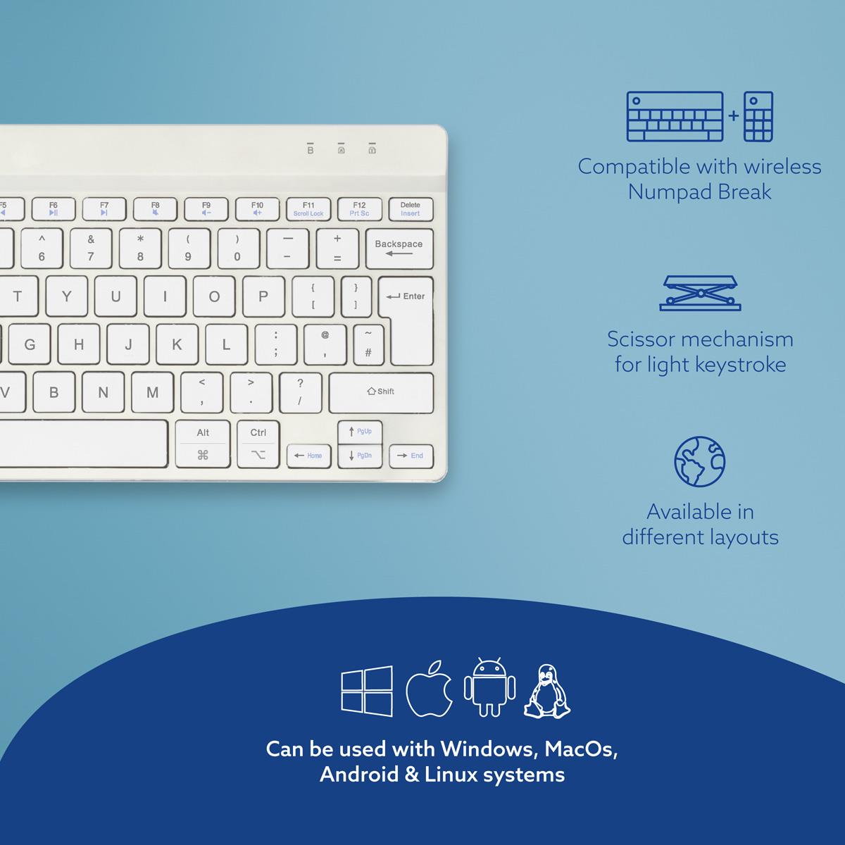 Compact Break Ergonomic - Keyboard - Wireless - White - Qwerty Uk