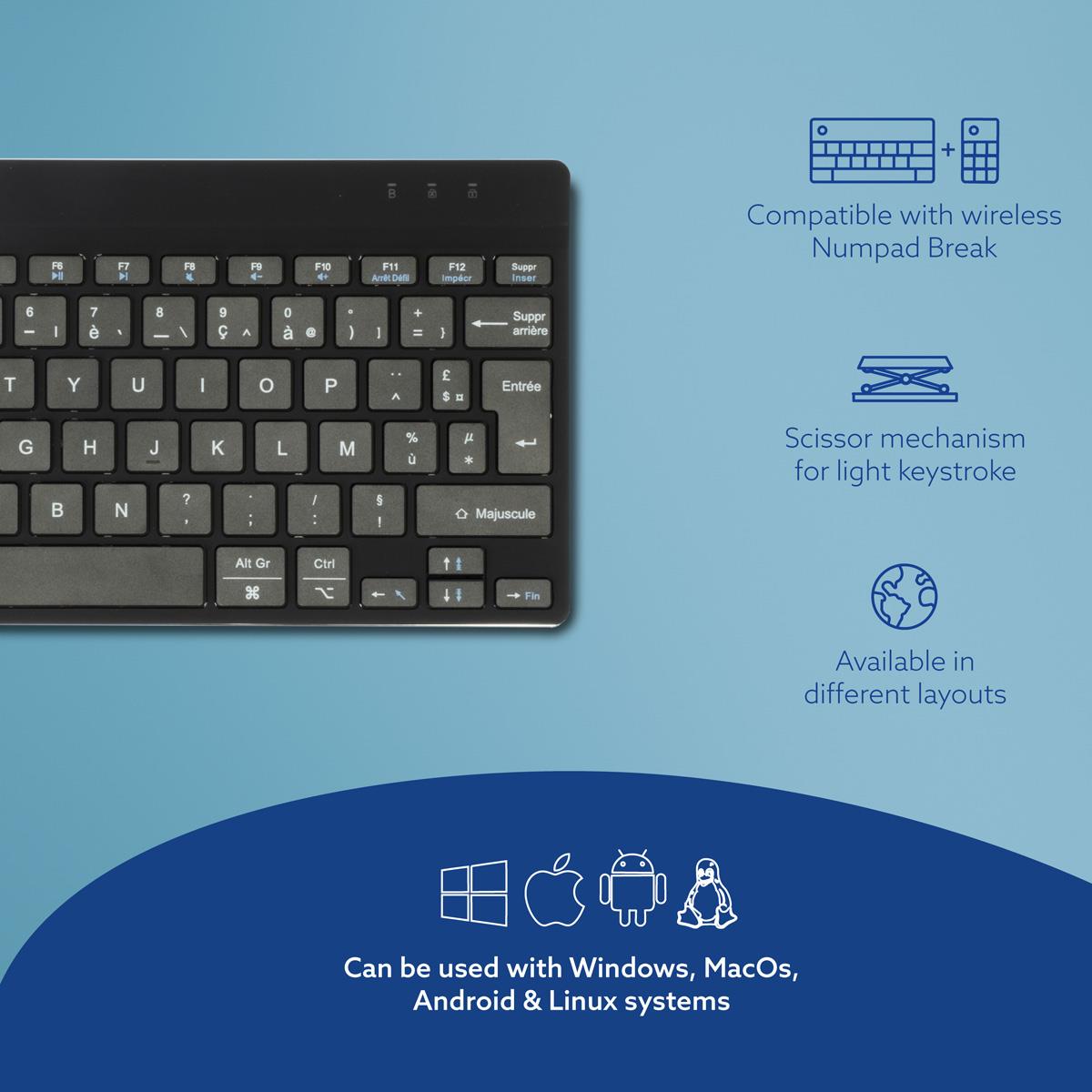 Compact Break Ergonomic - Keyboard - Wireless - Black - Azerty French