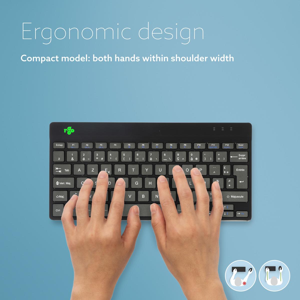 Compact Break Ergonomic - Keyboard - Wireless - Black - Azerty French