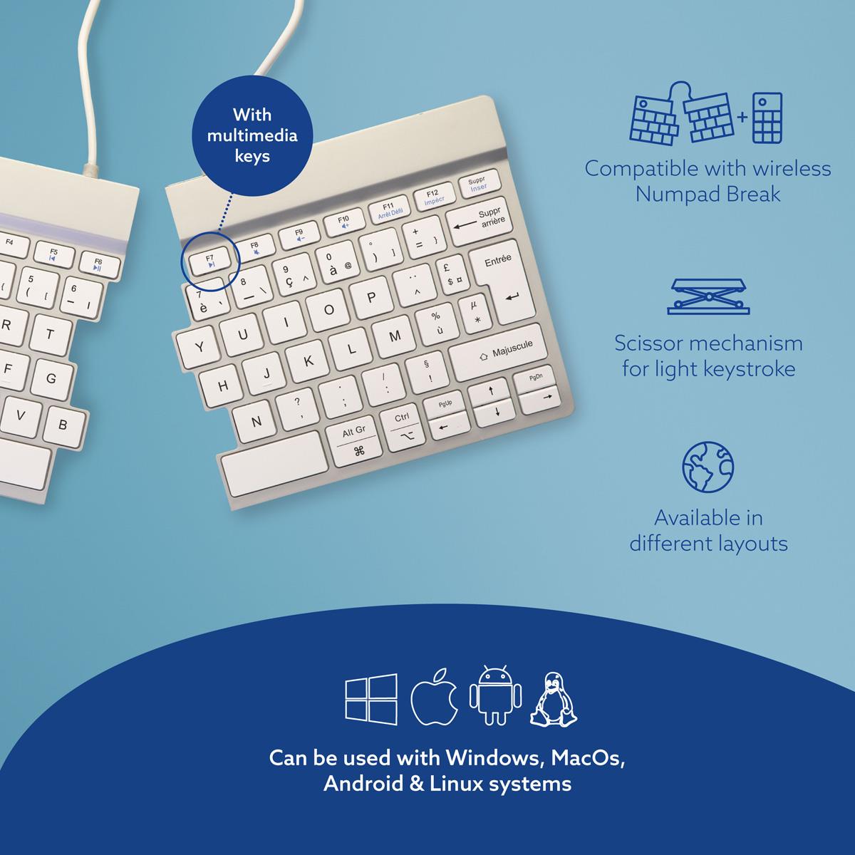 Split Break Ergonomic - Keyboard  - Wireless - White - Azerty French