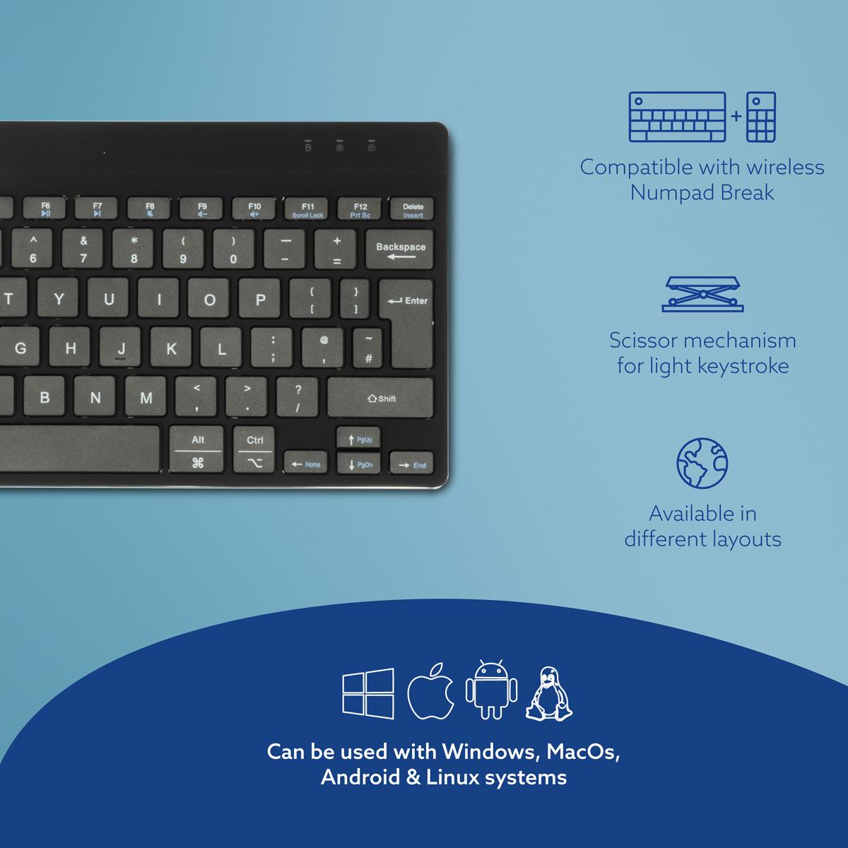 Compact Break Ergonomic - Keyboard - Wireless - Black - Qwerty Uk