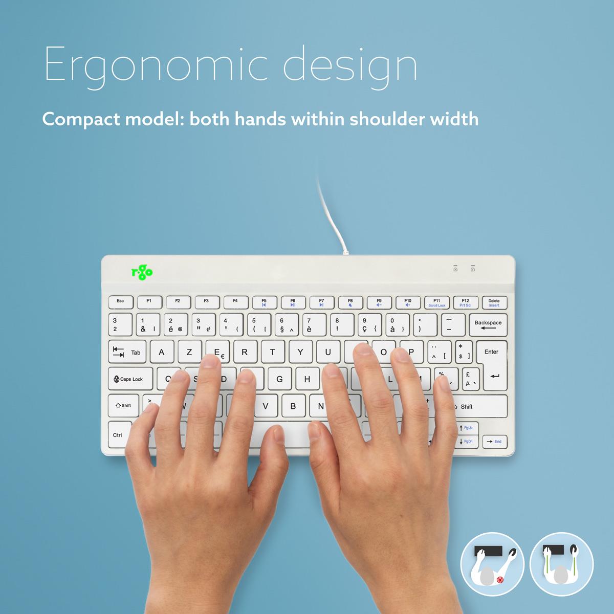 Compact Break ergonomic - Keyboard - Wired - White - Azerty Belgian