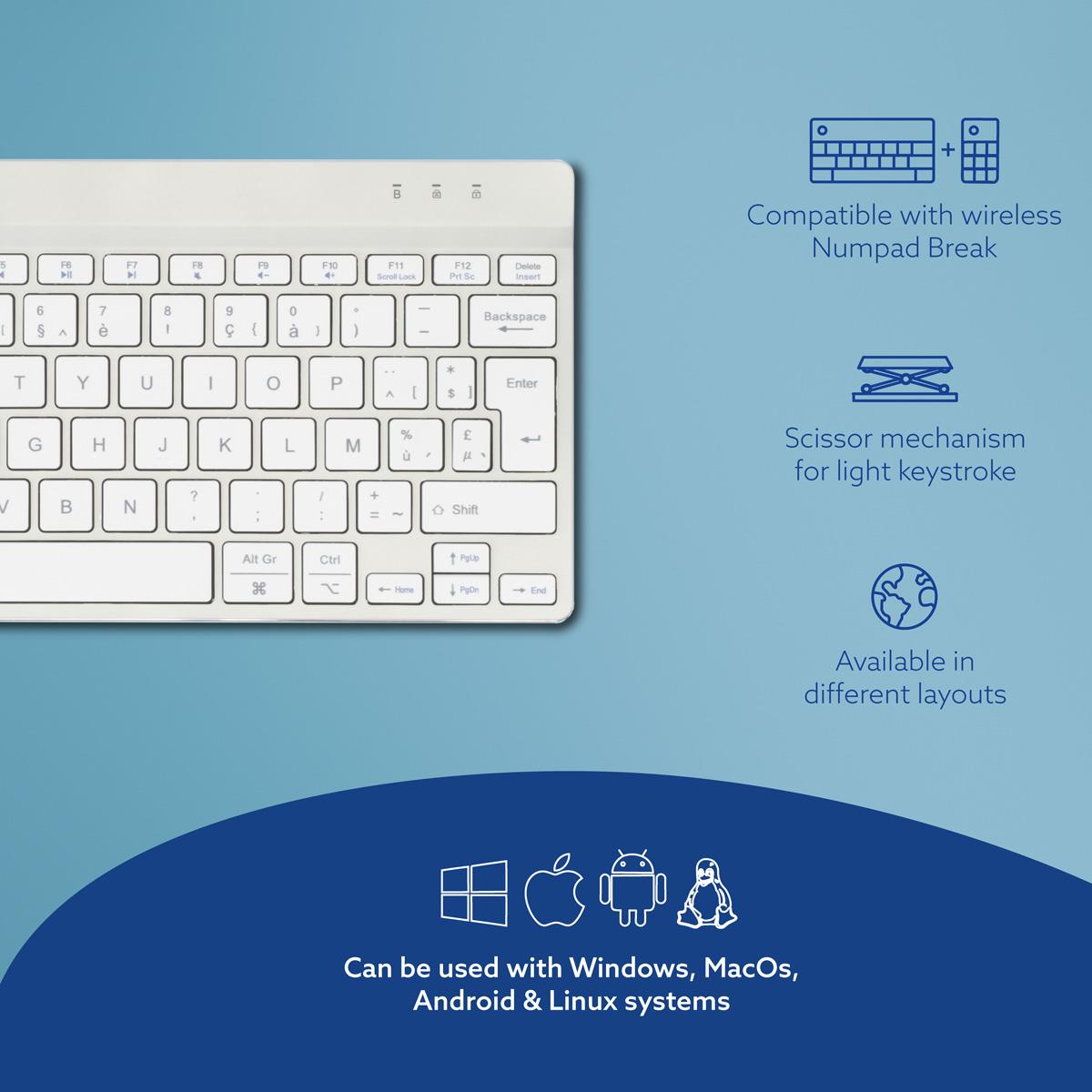 Compact Break ergonomic - Keyboard - Wireless - White - Azerty Belgian