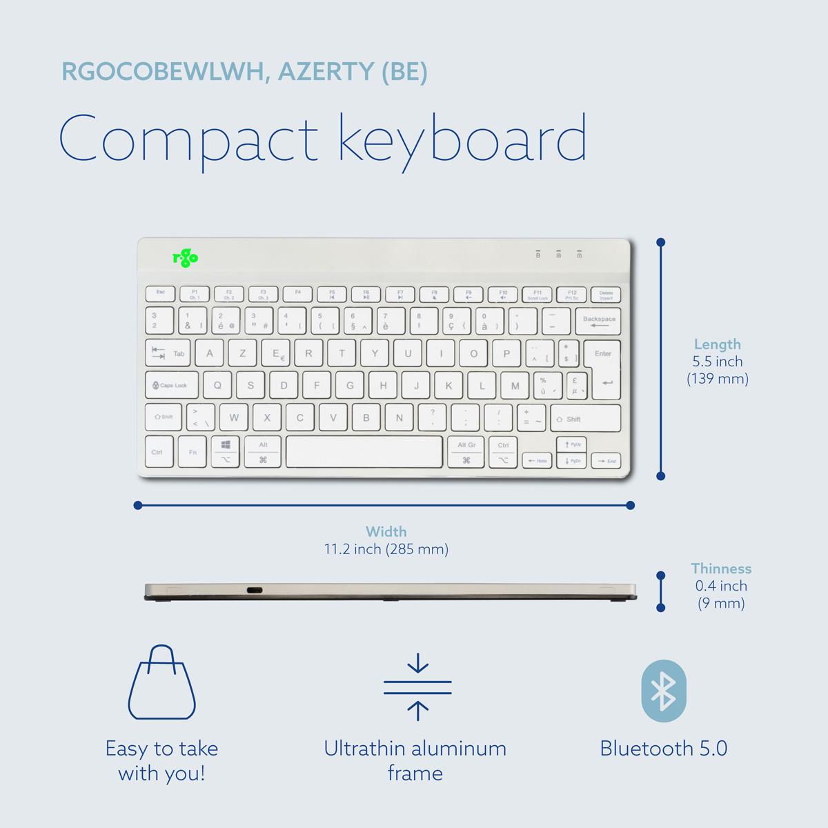 Compact Break ergonomic - Keyboard - Wireless - White - Azerty Belgian
