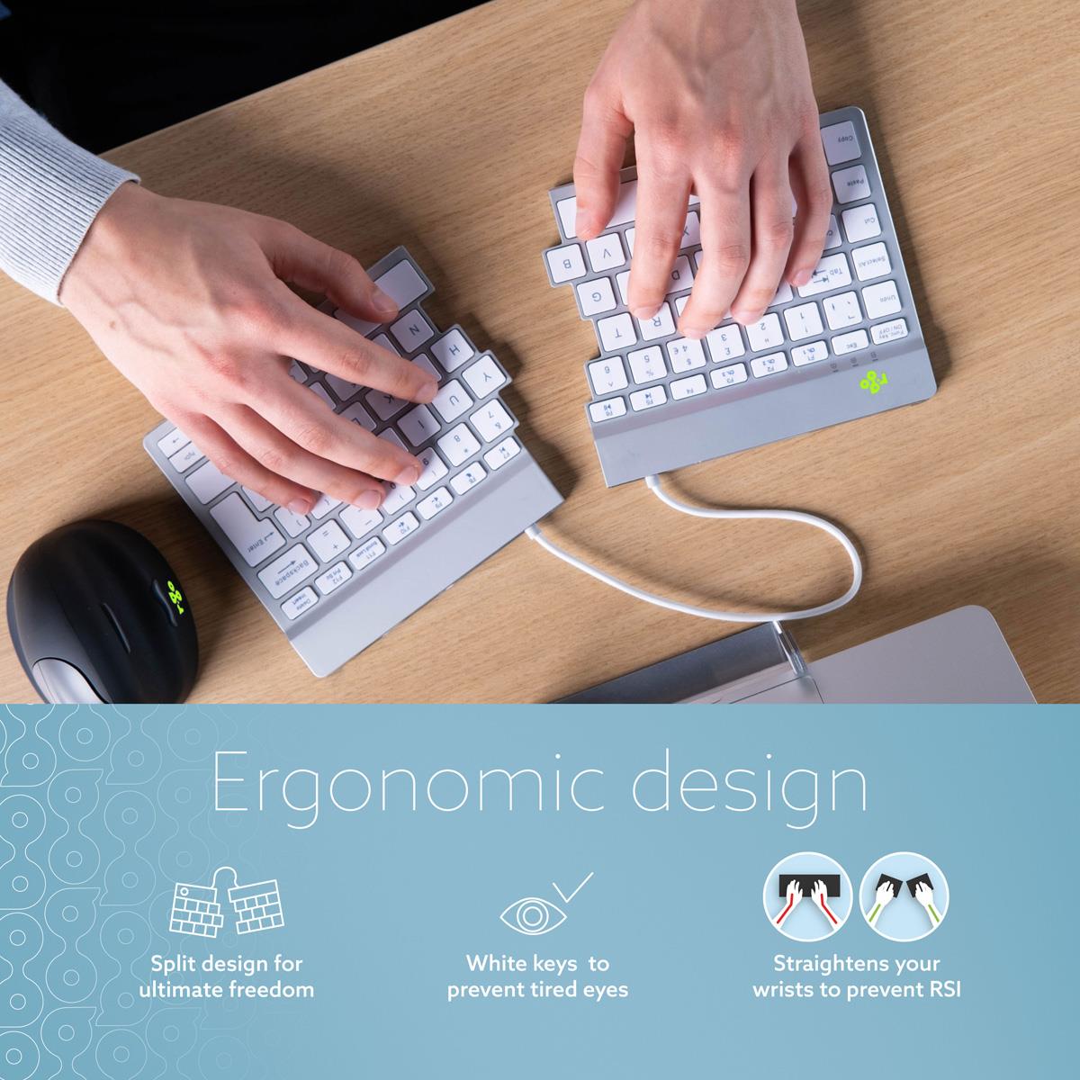 Split Break Ergonomic - Keyboard - Wireless - White - Azerty Belgian