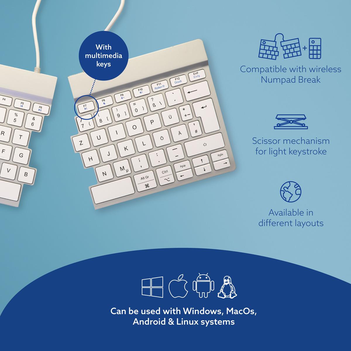 Split Break Ergonomic - Keyboard - Wireless - White - Qwertzu German