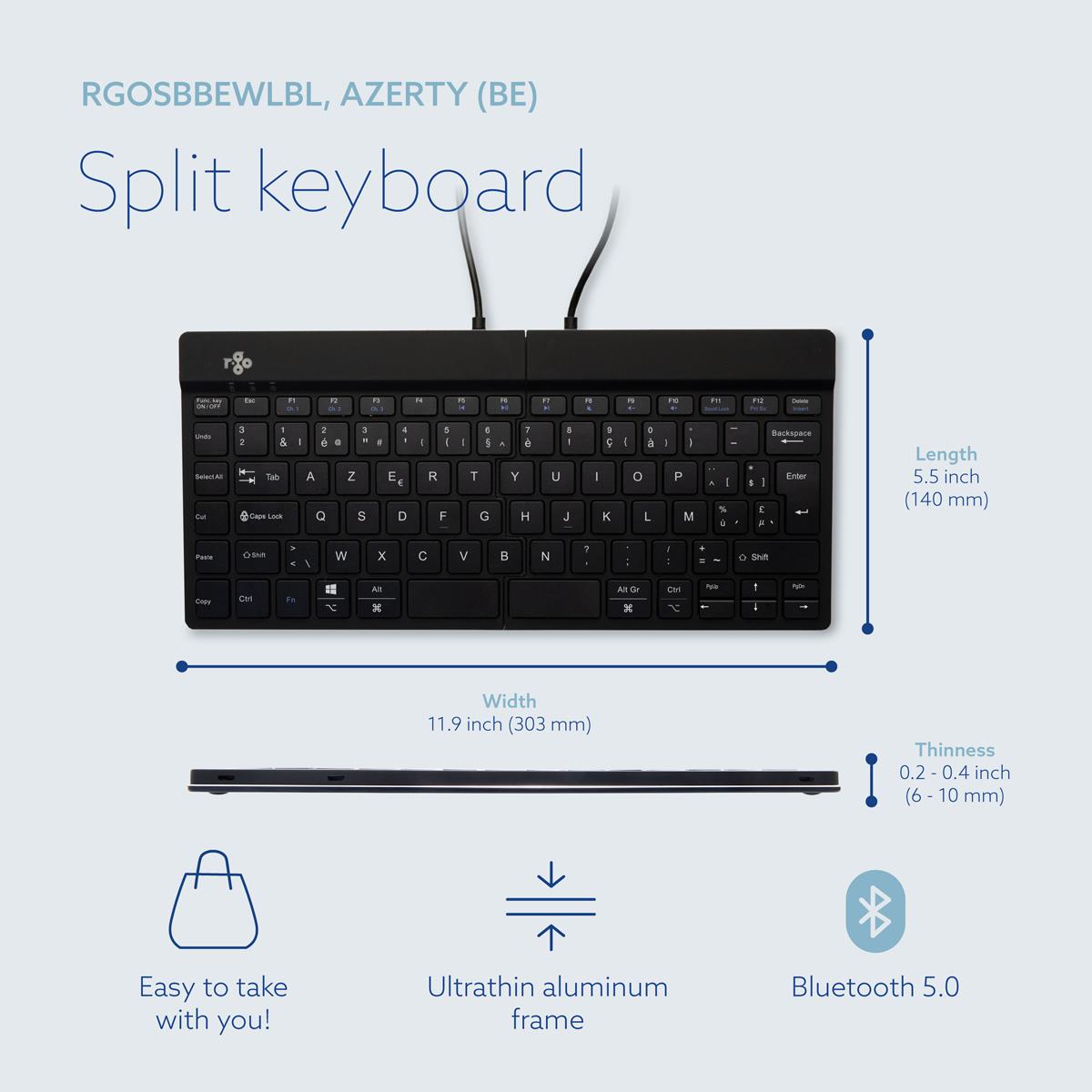 Split Break Ergonomic - Keyboard - Wireless - Black - Azerty Belgian