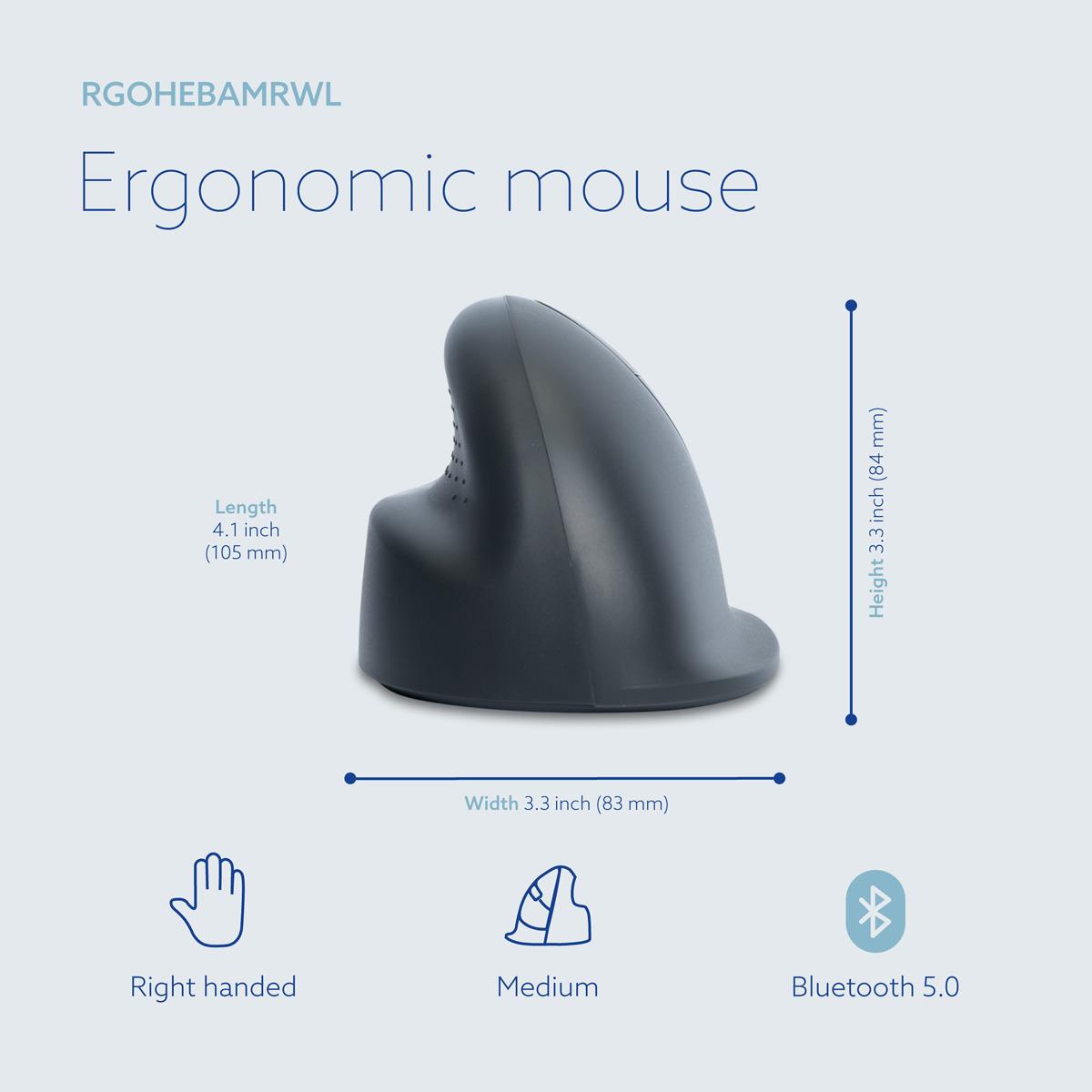 He Basic Vertical Mouse - Ergonomic Mouse - Right Handed - Medium - Wireless