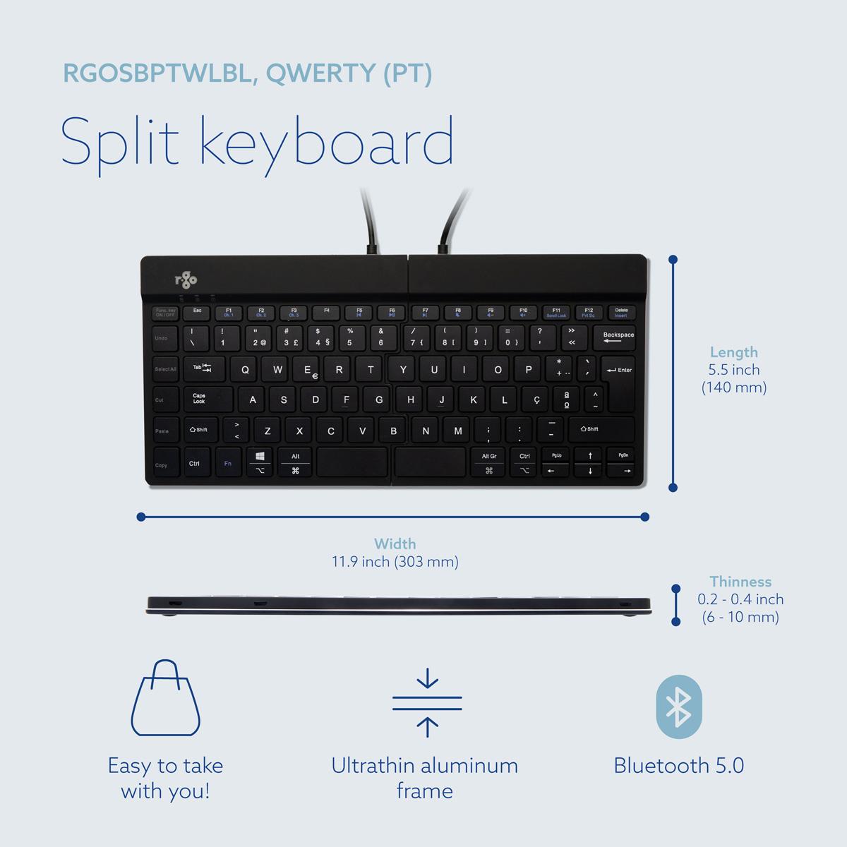 Split Break Ergonomic - Keyboard - Wireless - Black - Qwerty Pt