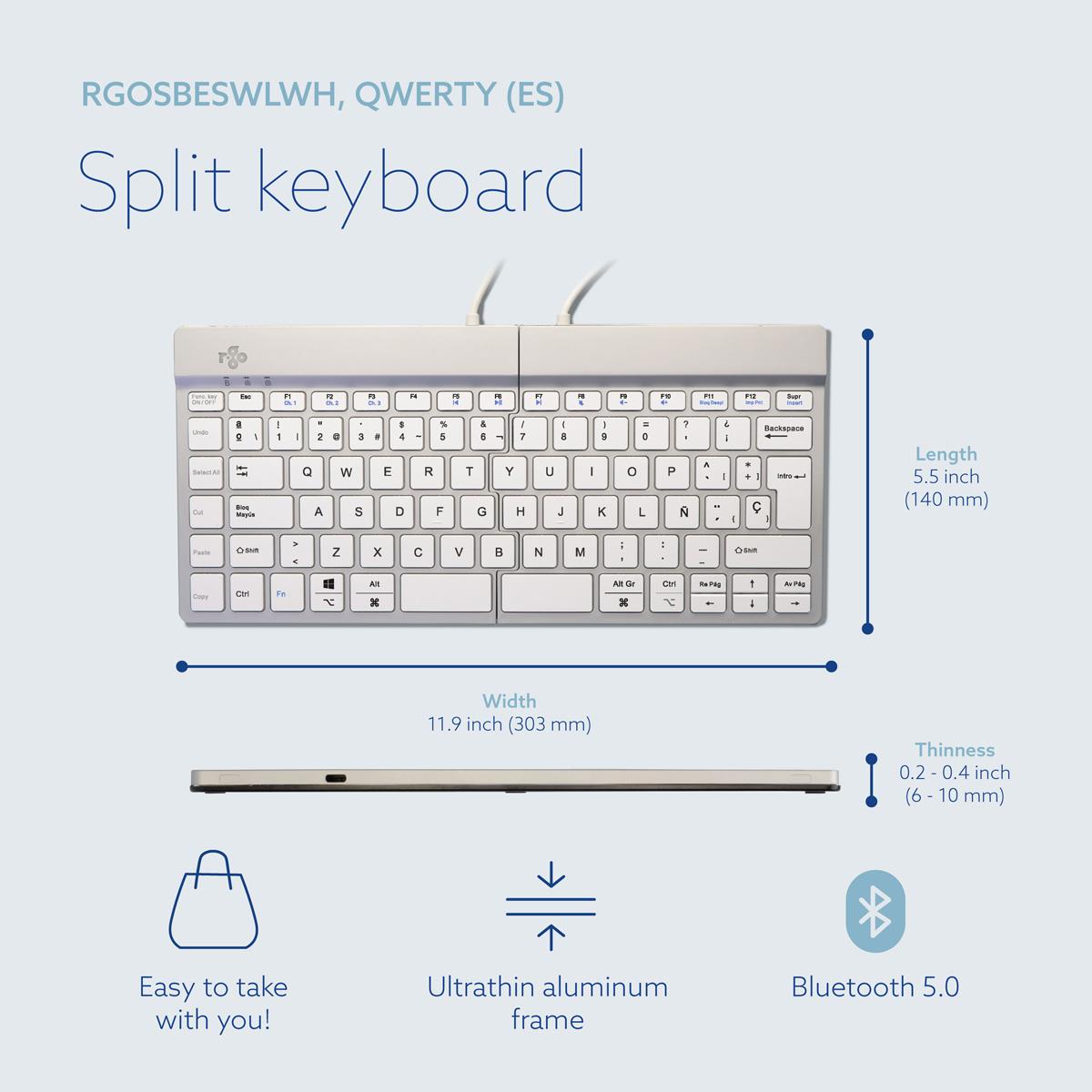 Split Break Ergonomic - Keyboard - Wireless - White - Qwerty Es