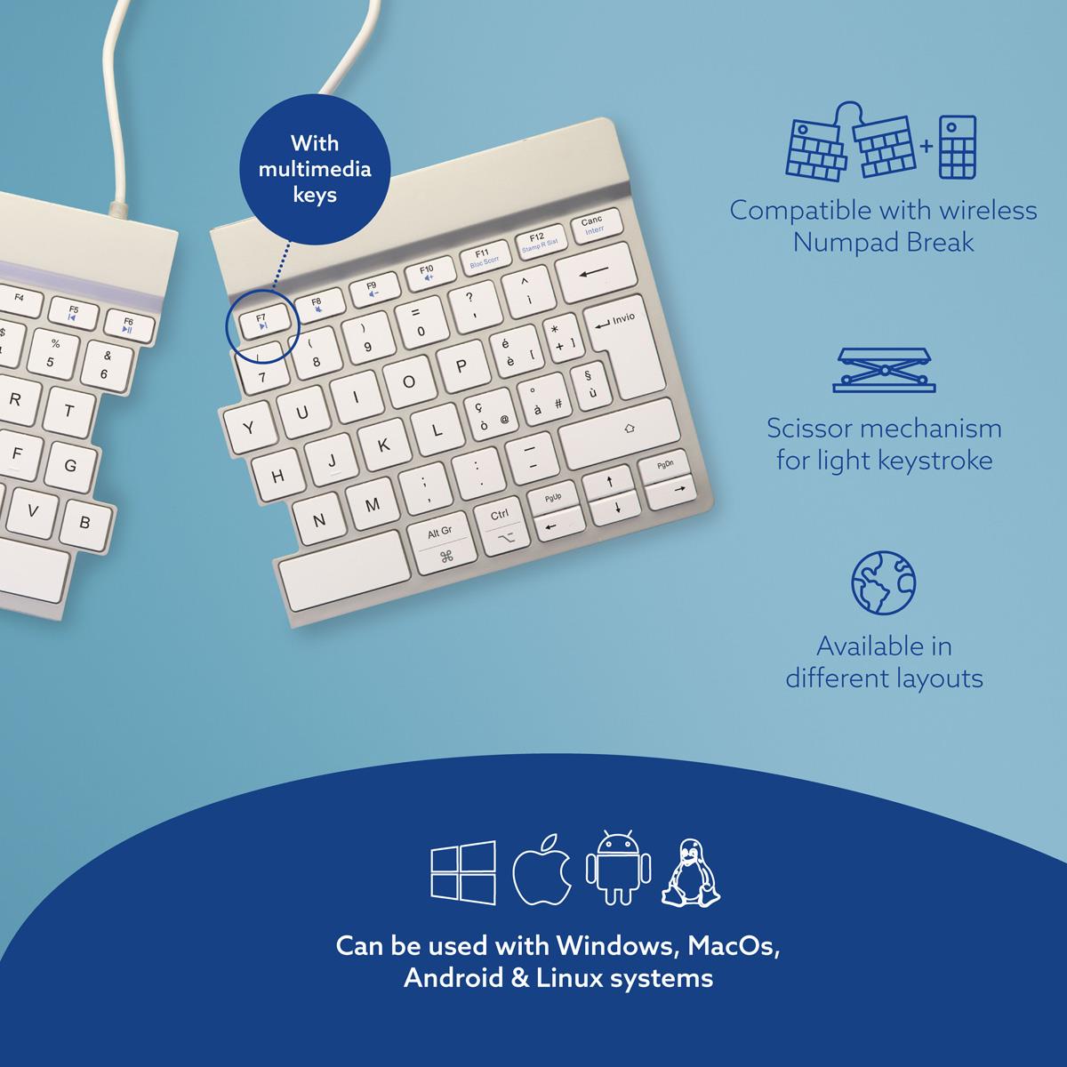 Split Break Ergonomic - Keyboard - Wireless - White - Qwerty It