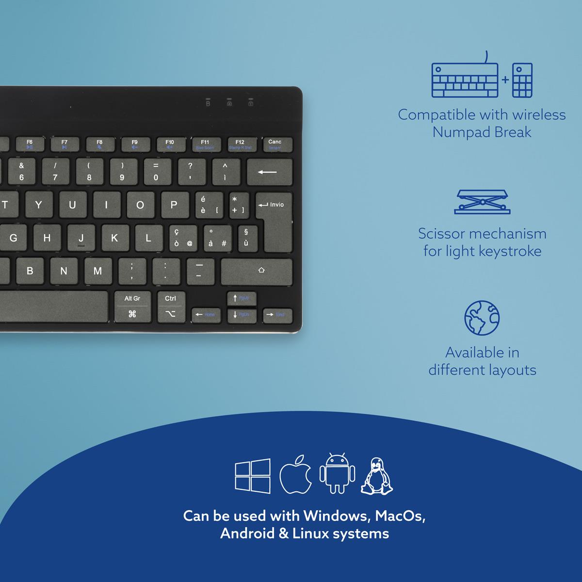 Ergonomic Kb Comp Qwerty(it) wireless Black