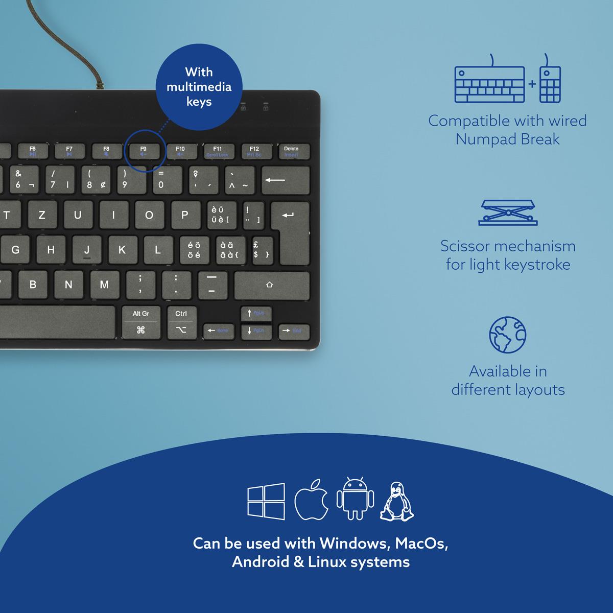 Compact Break Ergonomic - Keyboard - Wired - Black - Qwerty Ch