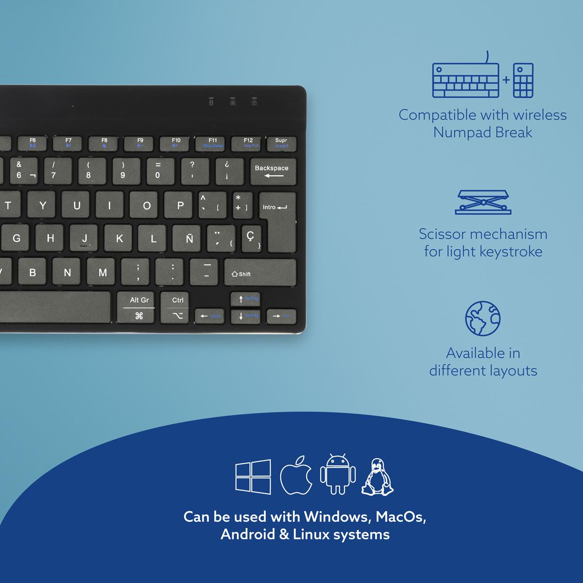 Ergonomic Kb Comp Qwerty(es) wireless Black