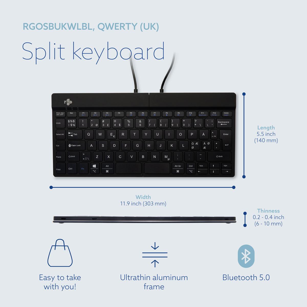 Split Break Ergonomic - Keyboard - Wireless - Black - Qwerty Nordic