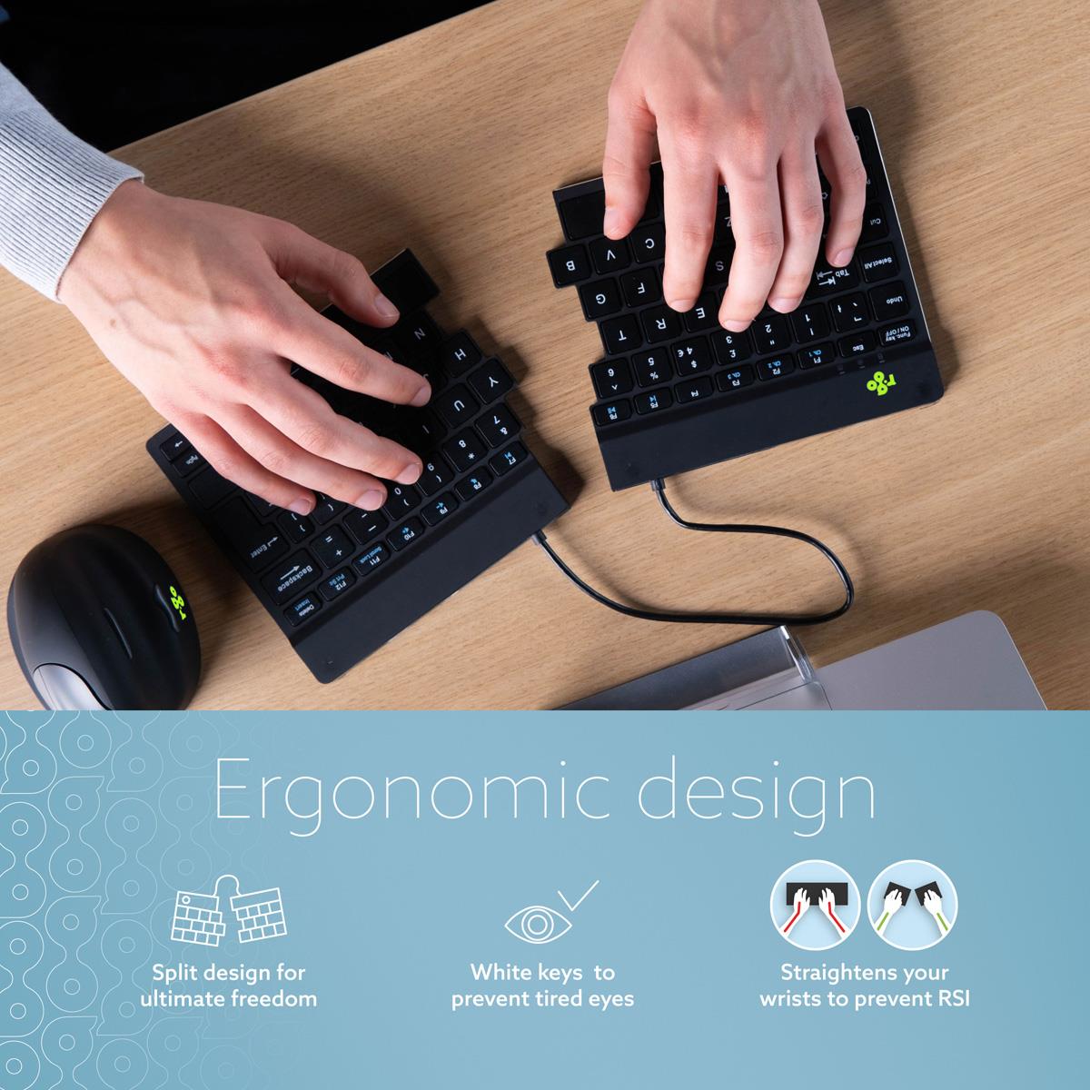 Split Break Ergonomic - Keyboard - Wireless - Black - Qwerty Nordic