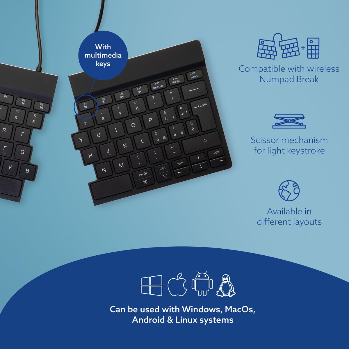 Split Break Ergonomic - Keyboard - wireless - Black - Qwerty(it)