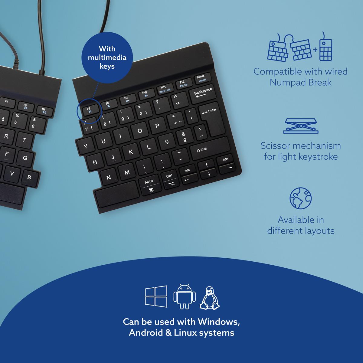 Split Break Ergonomic - Keyboard - Wired - Black -  Qwerty(pt)