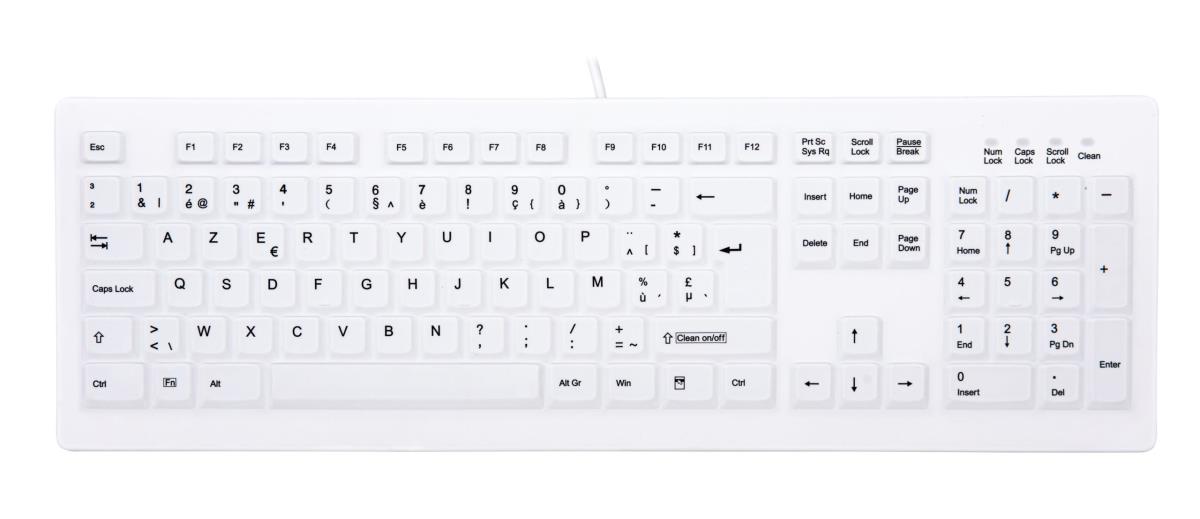 Disinfectable Medical Keyboard with Full Layout - Wireless - White - Azerty Belgian