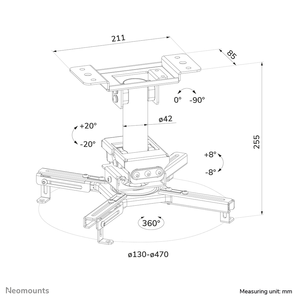 Neomounts Universal Projector Ceiling Mount 25cm