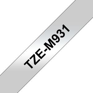 Tape 12mm Mat Metalic Black On Silver (tze-m931)                                                    