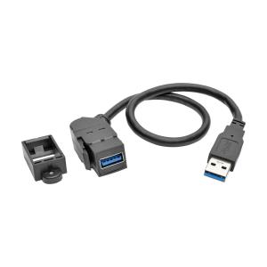 TRIPP LITE USB 3.0 All-in-One Keystone/Panel Mount Extension Cable (M/F) Angled Connector Black 30cm