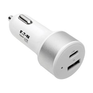 TRIPP LITE Dual-Port USB Car Charger with PD Charging - USB Type C (27W) & USB Type A (5V 1A/5W), UL 2089
