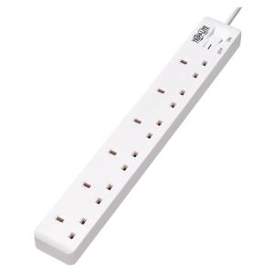 TRIPP LITE 6-Outlet Power Strip - British BS1363A Outlets, 220-250V AC, 13A, 1.8 m Cord, BS1363A Plug, White