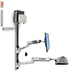 Lx Sit-stand Wall Mount System With Medium Cpu Holder (polished Aluminum Silver Cpu Holder)         