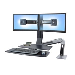 Monitor Mount - WorkFit-A - Desk - 2 monitor - with Worksurface - Pan/Rotate - Up to 24in - Aluminium