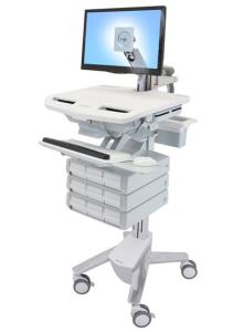 Styleview Cart With LCD Arm Non-powered 9 Drawers (white Grey And Polished Aluminum)                