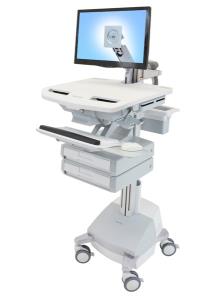 Styleview Cart With LCD Arm SLA Powered 2 Drawers (white Grey And Polished Aluminum) Eu/sa