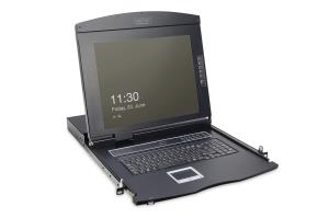 Modularized 43.2cm (17in) TFT console with 16 port KVM, RAL 9005 black -  ES Keyboard