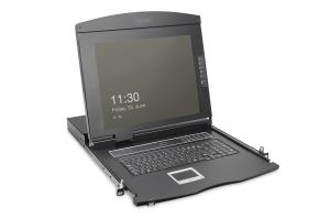 Modularized 43.2cm (19in) HD TFT console with 16 port CAT5. RAL 9005 black - IT keyboard