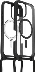 iPhone 16 Case with Strap - React Series Necklace Magsafe - Black Crystal (Clear/Black) - ProPack