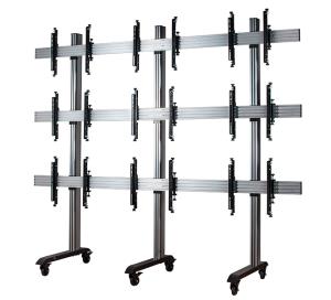 Monitor Mount - Mobile Videowall Stand - Universal 3 X 3 - 46in - 55in - Black / Silver Column
