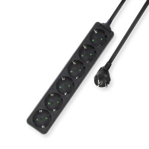 Power Strip 6 Sockets 3m Black
