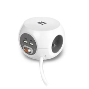 Power Socket Cube (PDU) with 3 Sockets Type E USB-C/USB-A Ports 1.5m