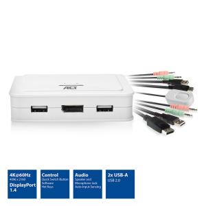 DisplayPort 4K KVM Switch With Fixed Cables